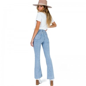 Factory Custom Wholesale Stylish Ladies Denim Flare Pants Knee Ripped Hole Women Jeans