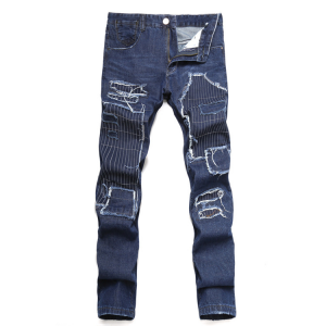 Personality stitching blue high quality men’s slim jeans