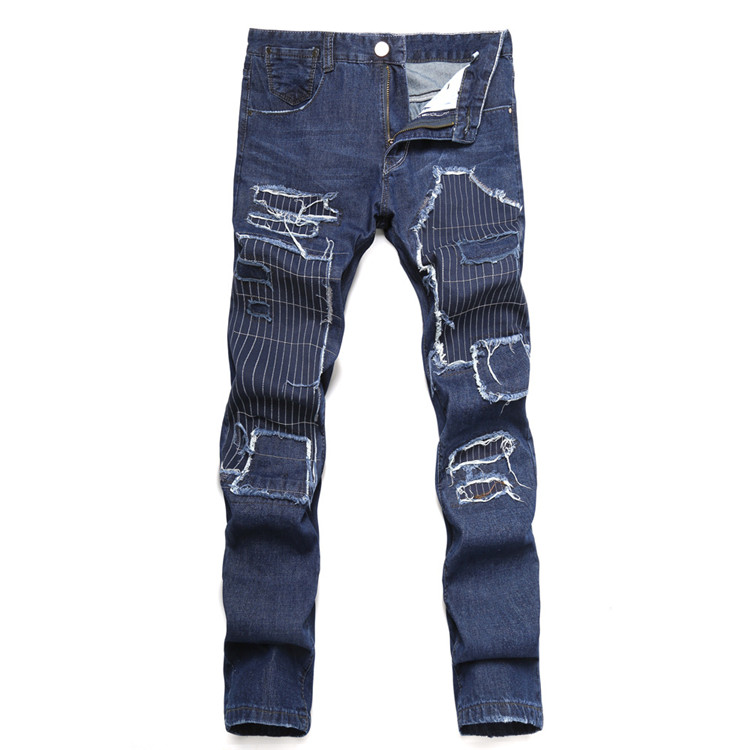 Good Wholesale Vendors  Womens Baggy Jeans High Waisted - Personality stitching blue high quality men’s slim jeans – Yulin