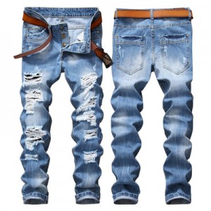 Light-colored ripped men’s jeans street fashion slim fit