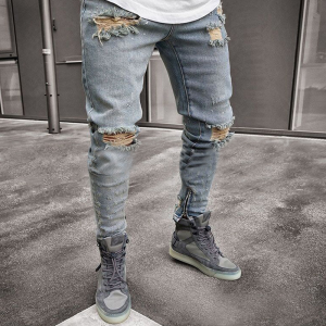 Ripped men’s small feet jeans wholesale price manufacturer factory