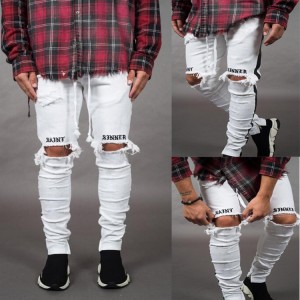 Fashion jeans men’s high-quality casual ripped feet and feet zipper slim jeans