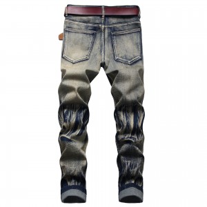 Hot sale Factory China Fashion Streetwear Vintage Pleated Blue Skinny Destroyed Ripped Jeans Men