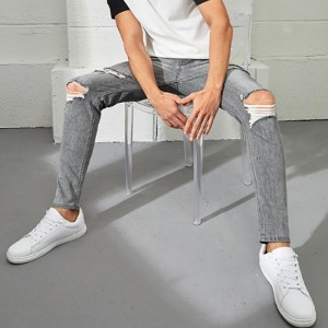 Spring fashion Smoky gray Denim Jeans Skinny Ripped Men Casual