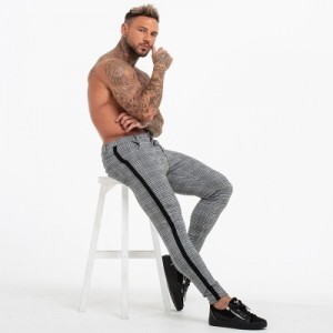 Factory direct fashion men’s trousers small feet lattice trousers high elasticity men’s casual pants