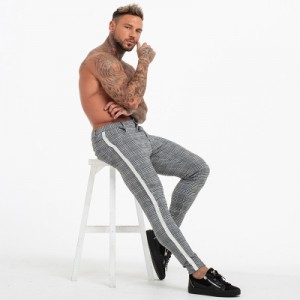 Factory direct fashion men’s trousers small feet lattice trousers high elasticity men’s casual pants