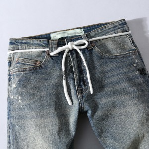 2021 summer jeans men’s casual drawstring all-match trousers self-cultivation feet men’s jeans