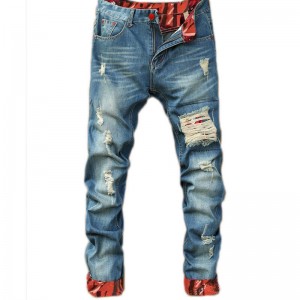 High quality washed jeans men’s fashion retro ripped jeans straight loose trousers