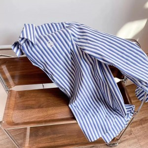 2022 factory custom new plus-size women’s fashion loose blue and white striped shirt