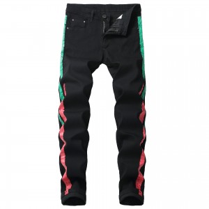 Men’s Side Personality Print Casual Stretch Jeans Trousers Fashion