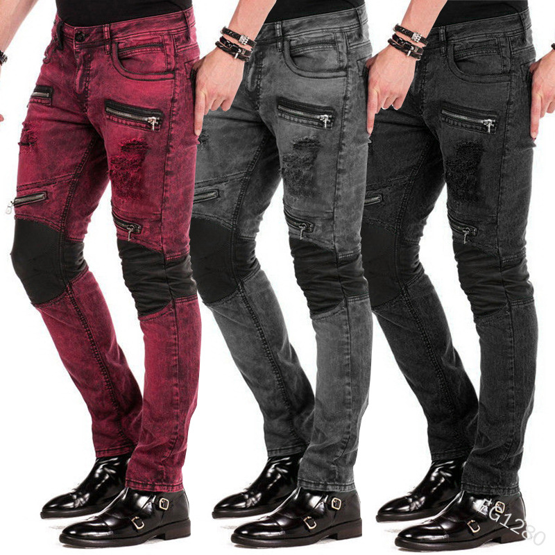Best-Selling Womens Ripped Straight Leg Jeans - men’s jeans cheap high-quality zipper decoration slim-fit jeans ripped hole street denim trousers – Yulin