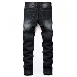 Factory direct fashion straight leg pants plus size monkey wash zipper fly black ripped jeans men