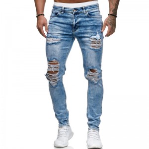 Europe style for China Straight Soft Bulk Black Stretch Skinny Jeans, Fit Cotton Wash Ripped Denim Distressed Jeans Men