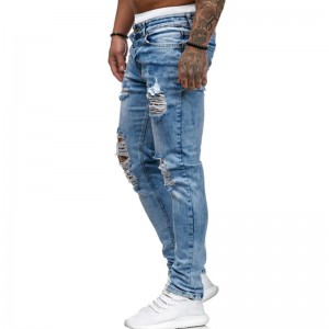 Europe style for China Straight Soft Bulk Black Stretch Skinny Jeans, Fit Cotton Wash Ripped Denim Distressed Jeans Men