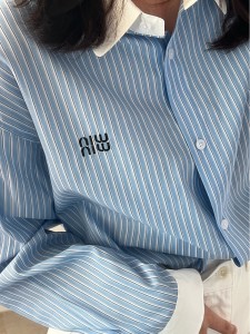 2022 Factory Custom New Plus Size Women Fashion Loose Blue Striped Shirts
