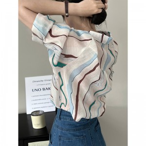 2022 Factory Customized New Plus Size Women’s Fashion Personality Loose Stand Collar Striped Shirts
