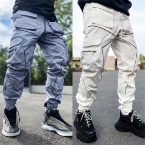 Casual pants men’s multi-pocket overalls loose straight leg outdoor running long pants