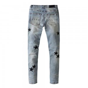New ripped top sale patch embroidered men’s Quality trousers washed and worn-out stretch feet new Fashion Designed men’s jeans
