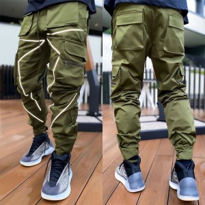 Casual pants men’s multi-pocket overalls loose straight leg outdoor running long pants