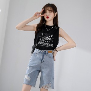 2022 New Factory custom women’s sexy fashion ripped jeans straight leg middle  pants