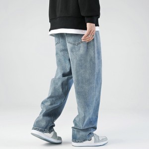 Hanlu Japanese men’s 2022 spring autumn new simple pure color jeans men’s wash loose straight tube pants