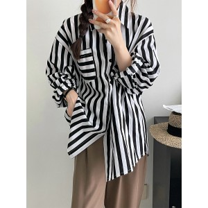 2022 factory custom plus-size women’s lightweight striped shirt
