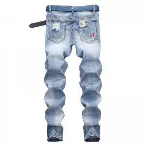 Foreign trade jeans light-colored stretch stitching ripped jeans with small feet men’s trousers