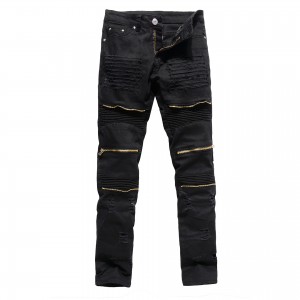 Men’s Mid Waist Ripped Straight Pants Slim Fit Stretch Patch Jeans for Men