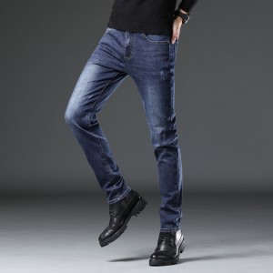 Slim straight tube stretch jeans with fleece and thick stretch jeans for young men versatile winter men’s thermal jeans
