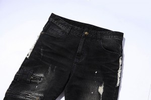 Black ripped men’s jeans pure cotton men’s denim trousers spot paint factory wholesale