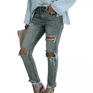 Massive Selection for China Europe Design Hot Sale Women Denim Ripped Ladies Jeans