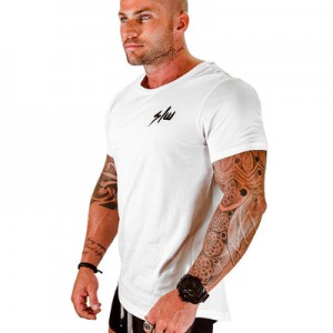 Round neck white print simple men’s casual T-shirt summer