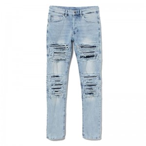 Fashion Popular Destroyed Denim Jeans Patch Ripped Skinny Men’s Jeans