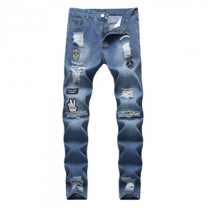 Light blue skinny ripped men’s jeans factory price