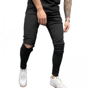 Simple High quality Denim Black Skinny Ripped Men’s Jeans