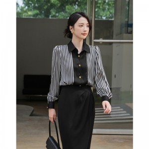 2022 factory custom new plus-size women’s fashion business stripe stitching shirt