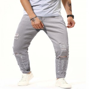 New Street Fashion Slim Fit Men’s Jeans Small Foot Ripped Hole