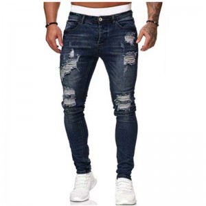 Tight-fitting ripped men’s jeans factory price men’s pants with small feet