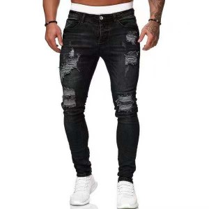 Tight-fitting ripped men’s jeans factory price men’s pants with small feet
