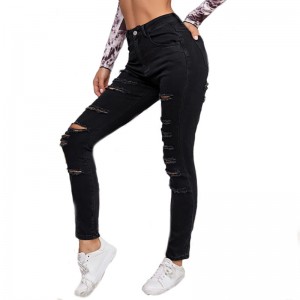 Fashion High waisted ripped detail black skinny Women’s jeans