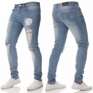 2022 Factory custom oversized light blue baggy ripped men’s jeans