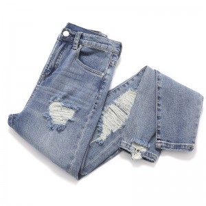 Quality Inspection for China New Fashion Casual Ripped Jeans Women′s Loose Denim Jeans