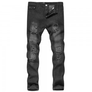 New Men’s Pleated Ripped Patch Straight Fit Men’s Jeans