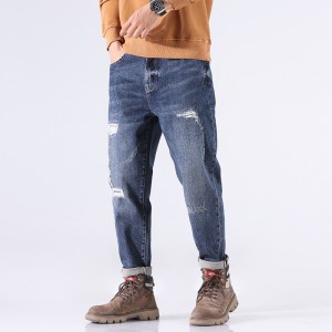 Men’s autumn and winter new casual trousers men’s loose large size retro trend ripped straight pants