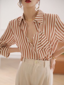 2022 factory customized new plus-size women’s fashion sexy thin pink and white striped shirt