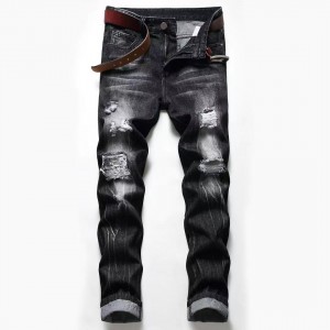 Dark skinny jeans men’s casual street style ripped personality style