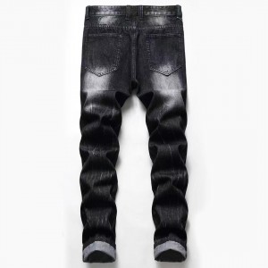 Dark skinny jeans men’s casual street style ripped personality style