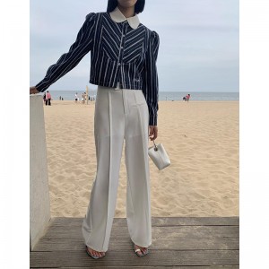 2022 factory custom new plus size women’s fashion sexy blue and white loose striped shirt