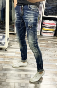 men’s jeans ripped hole jeans stretch print high-quality plus size pants jeans