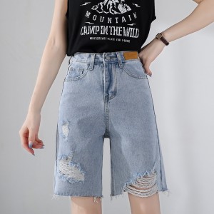 Wholesale China Straight Woman High Waist Ripped Cotton Pants Denim Jeans